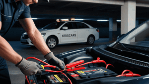 Awaryjne uruchamianie pojazdu, odpalanie z kabli, booster – KRISCARS pomoc drogowa z białą lawetą, Śląsk, Katowice, Tychy. Dostępny 24/7.